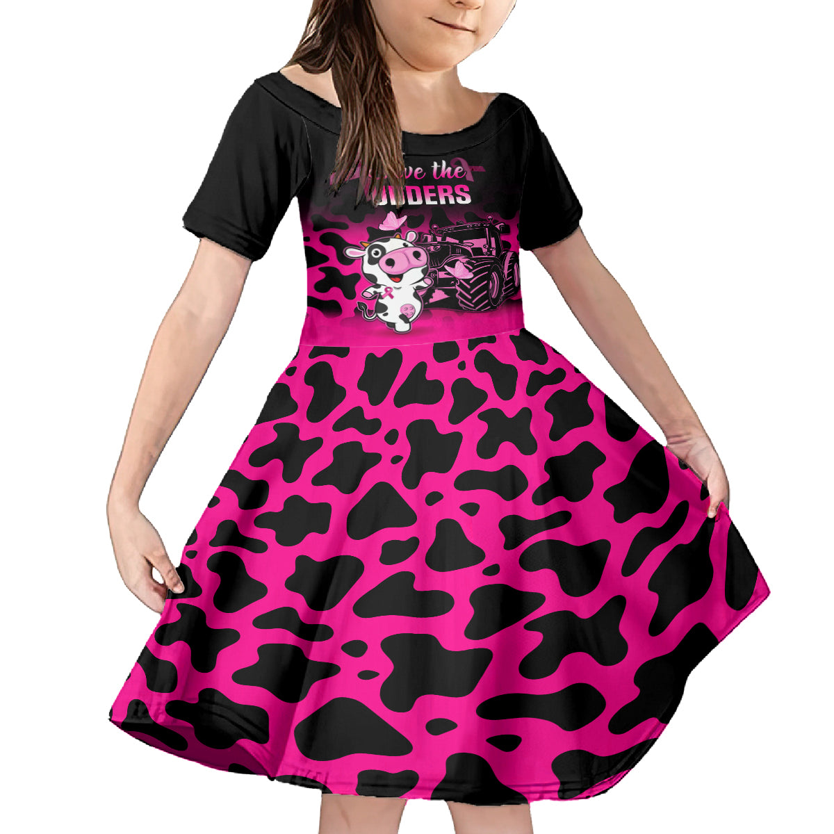 Personalised Save The Udders Family Matching Long Sleeve Bodycon Dress and Hawaiian Shirt Farmer Day Breast Cancer Awareness - Wonder Print Shop
