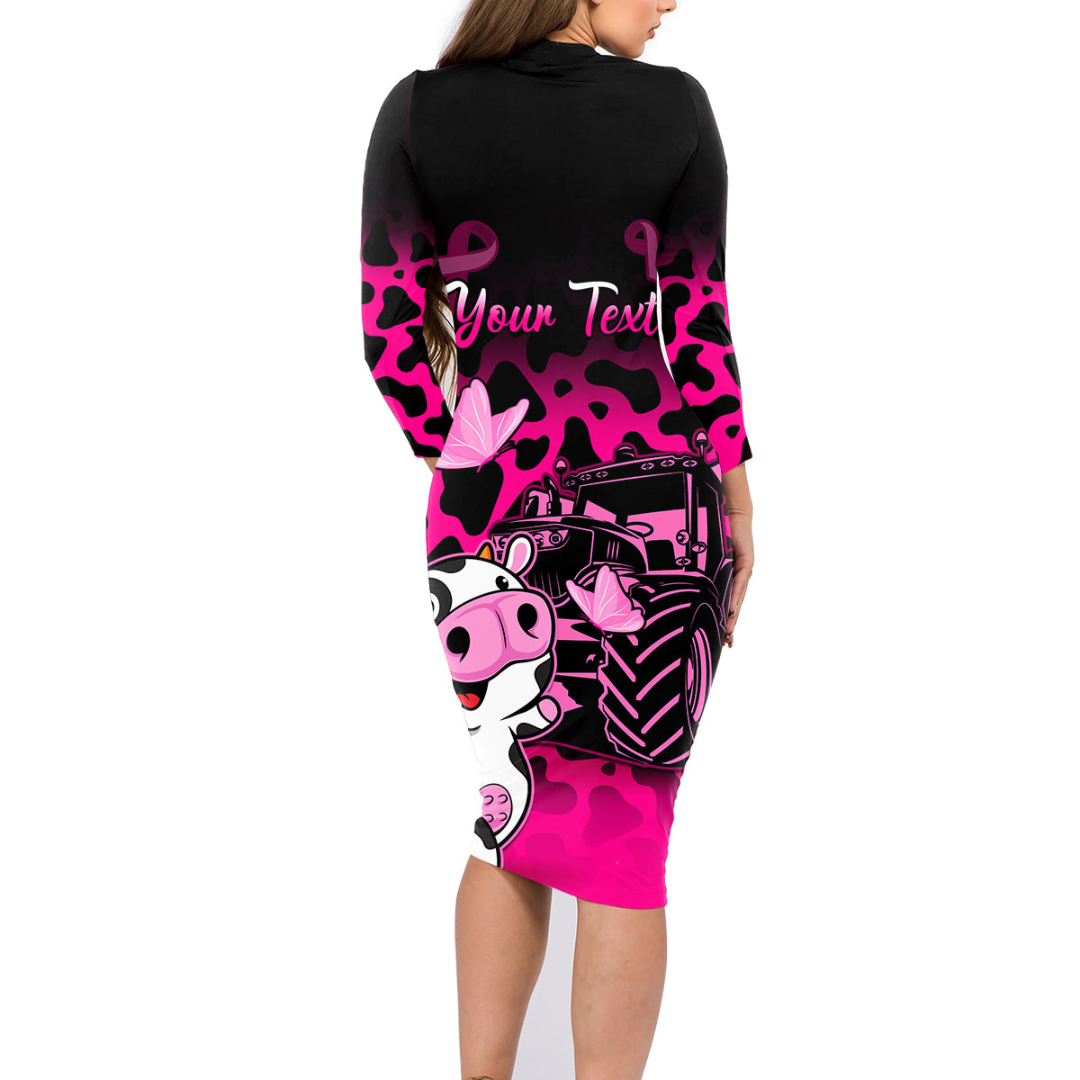 Personalised Save The Udders Family Matching Long Sleeve Bodycon Dress and Hawaiian Shirt Farmer Day Breast Cancer Awareness - Wonder Print Shop