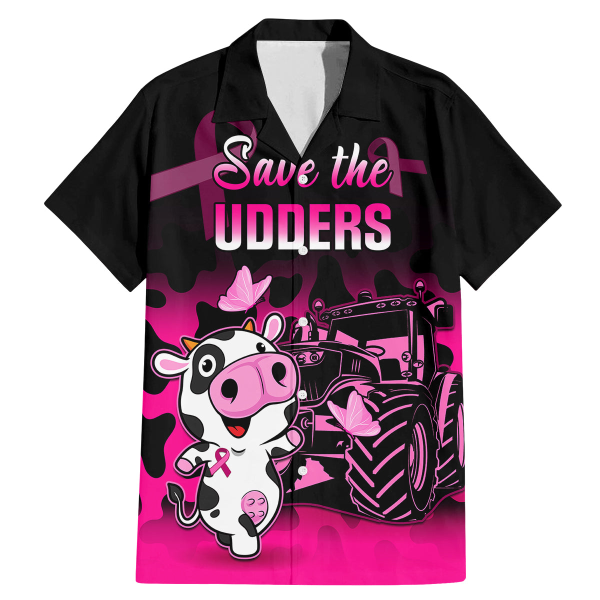 Personalised Save The Udders Family Matching Mermaid Dress and Hawaiian Shirt Farmer Day Breast Cancer Awareness - Wonder Print Shop