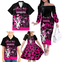Personalised Save The Udders Family Matching Off Shoulder Long Sleeve Dress and Hawaiian Shirt Farmer Day Breast Cancer Awareness - Wonder Print Shop