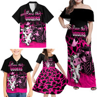 Personalised Save The Udders Family Matching Off Shoulder Maxi Dress and Hawaiian Shirt Farmer Day Breast Cancer Awareness - Wonder Print Shop