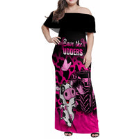 Personalised Save The Udders Family Matching Off Shoulder Maxi Dress and Hawaiian Shirt Farmer Day Breast Cancer Awareness - Wonder Print Shop
