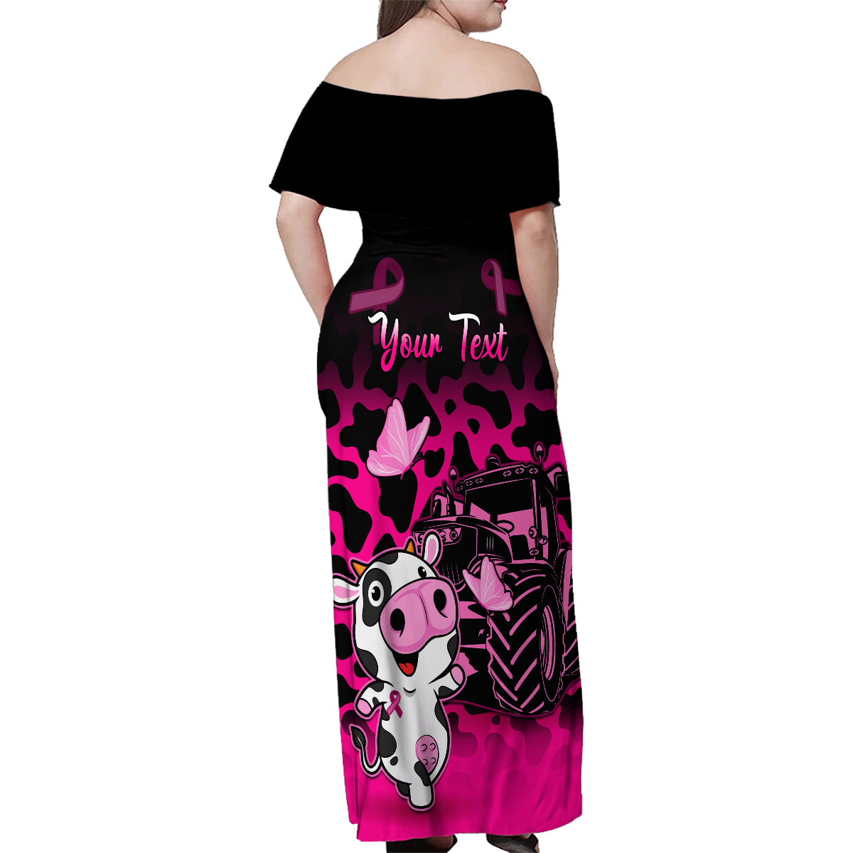 Personalised Save The Udders Family Matching Off Shoulder Maxi Dress and Hawaiian Shirt Farmer Day Breast Cancer Awareness - Wonder Print Shop