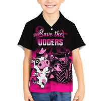 Personalised Save The Udders Family Matching Off Shoulder Short Dress and Hawaiian Shirt Farmer Day Breast Cancer Awareness - Wonder Print Shop