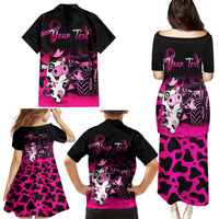 Personalised Save The Udders Family Matching Puletasi Dress and Hawaiian Shirt Farmer Day Breast Cancer Awareness - Wonder Print Shop