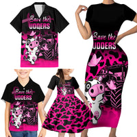 Personalised Save The Udders Family Matching Short Sleeve Bodycon Dress and Hawaiian Shirt Farmer Day Breast Cancer Awareness - Wonder Print Shop