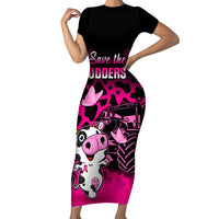 Personalised Save The Udders Family Matching Short Sleeve Bodycon Dress and Hawaiian Shirt Farmer Day Breast Cancer Awareness - Wonder Print Shop