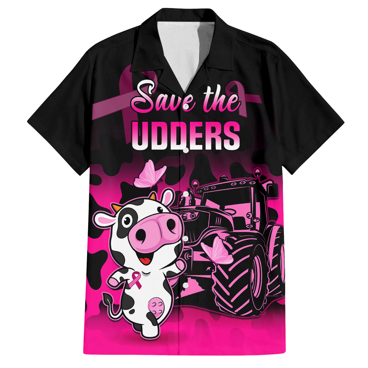 Personalised Save The Udders Family Matching Summer Maxi Dress and Hawaiian Shirt Farmer Day Breast Cancer Awareness - Wonder Print Shop