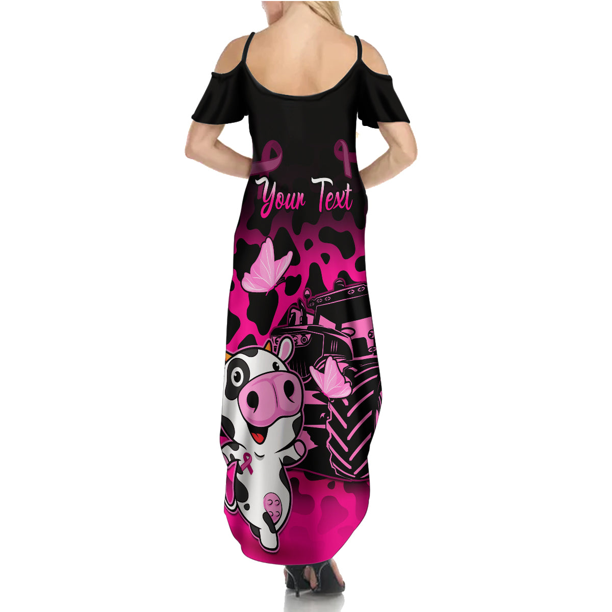 Personalised Save The Udders Family Matching Summer Maxi Dress and Hawaiian Shirt Farmer Day Breast Cancer Awareness - Wonder Print Shop