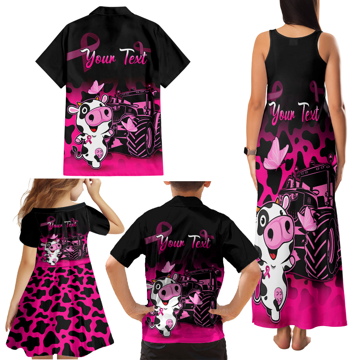 Personalised Save The Udders Family Matching Tank Maxi Dress and Hawaiian Shirt Farmer Day Breast Cancer Awareness - Wonder Print Shop