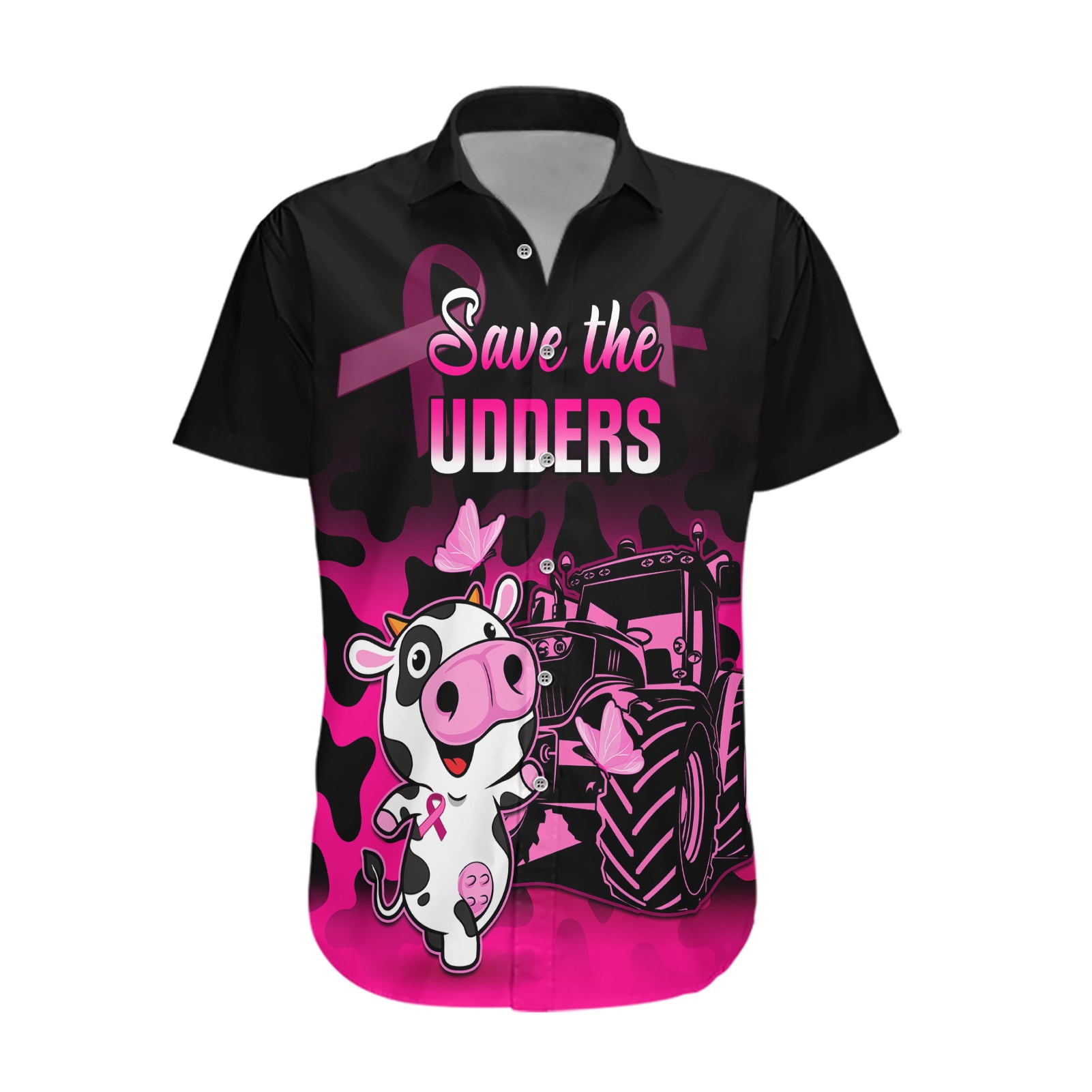 Personalised Save The Udders Hawaiian Shirt Farmer Day Breast Cancer Awareness - Wonder Print Shop