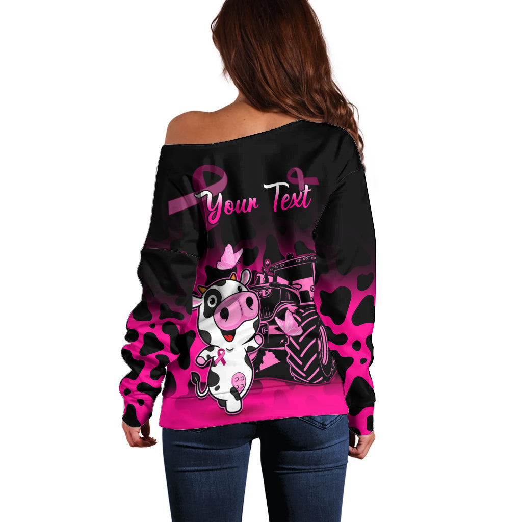 Personalised Save The Udders Off Shoulder Sweater Farmer Day Breast Cancer Awareness - Wonder Print Shop