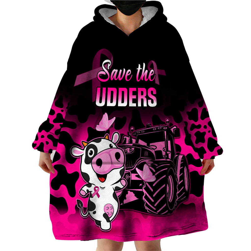 Personalised Save The Udders Wearable Blanket Hoodie Farmer Day Breast Cancer Awareness - Wonder Print Shop