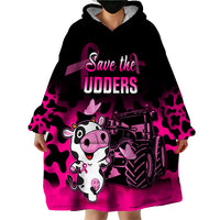 Personalised Save The Udders Wearable Blanket Hoodie Farmer Day Breast Cancer Awareness - Wonder Print Shop