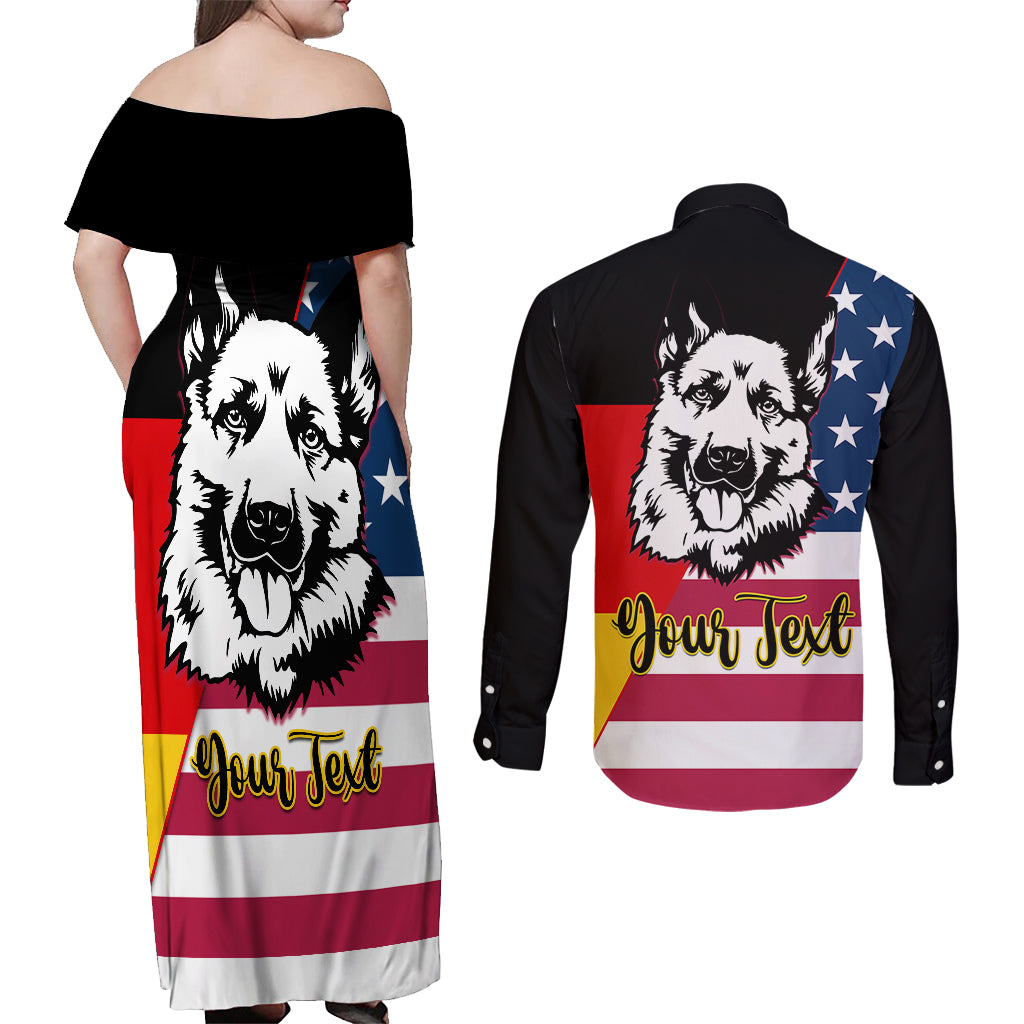 Personalised German American Heritage Day Couples Matching Off Shoulder Maxi Dress and Long Sleeve Button Shirts German Shepherd Dog - Wonder Print Shop
