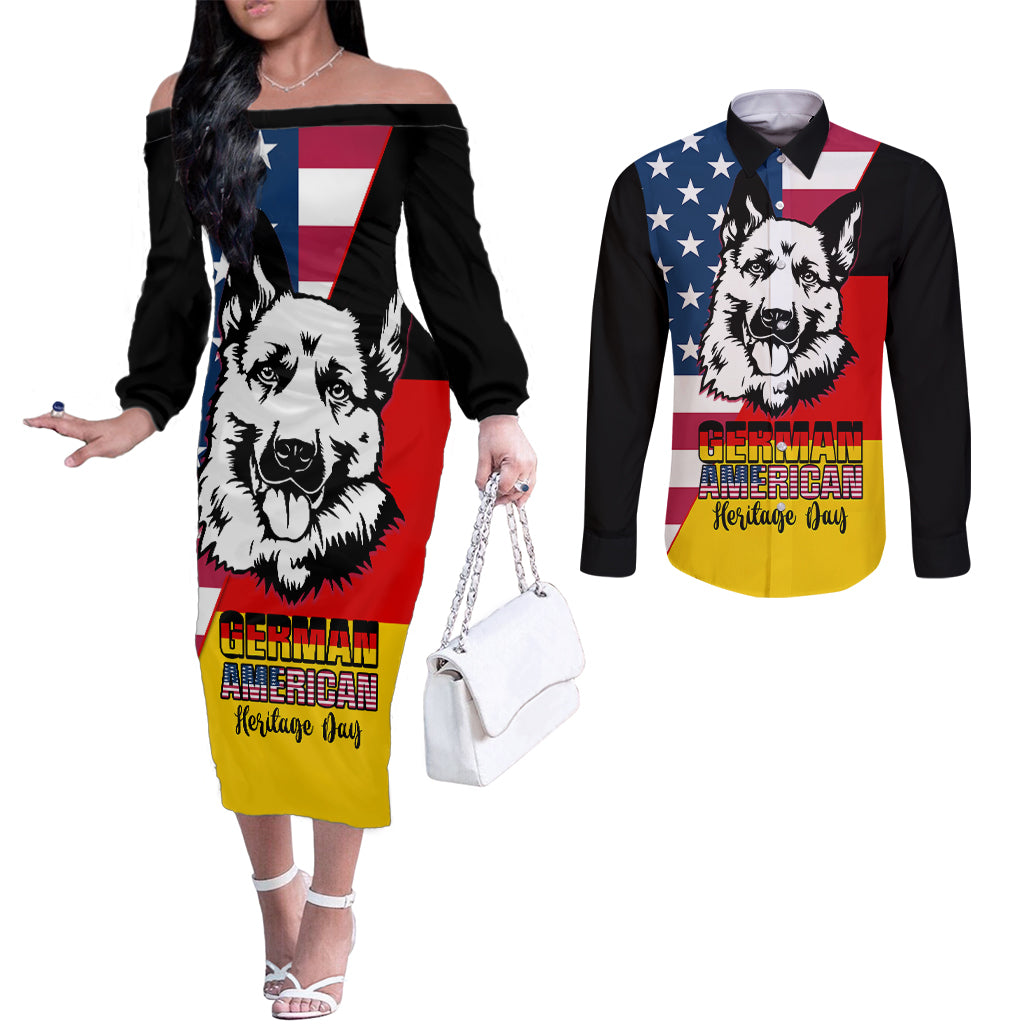 personalised-german-american-heritage-day-couples-matching-off-the-shoulder-long-sleeve-dress-and-long-sleeve-button-shirts-german-shepherd-dog