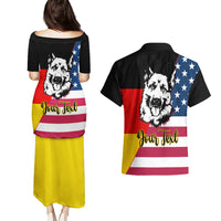 Personalised German American Heritage Day Couples Matching Puletasi Dress and Hawaiian Shirt German Shepherd Dog - Wonder Print Shop