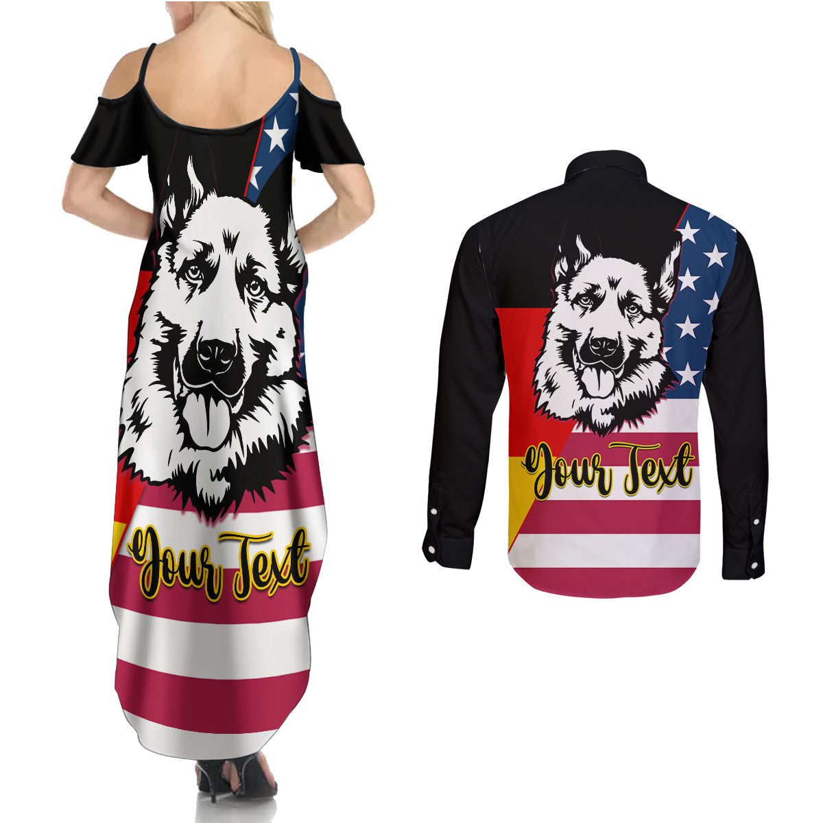 Personalised German American Heritage Day Couples Matching Summer Maxi Dress and Long Sleeve Button Shirts German Shepherd Dog - Wonder Print Shop