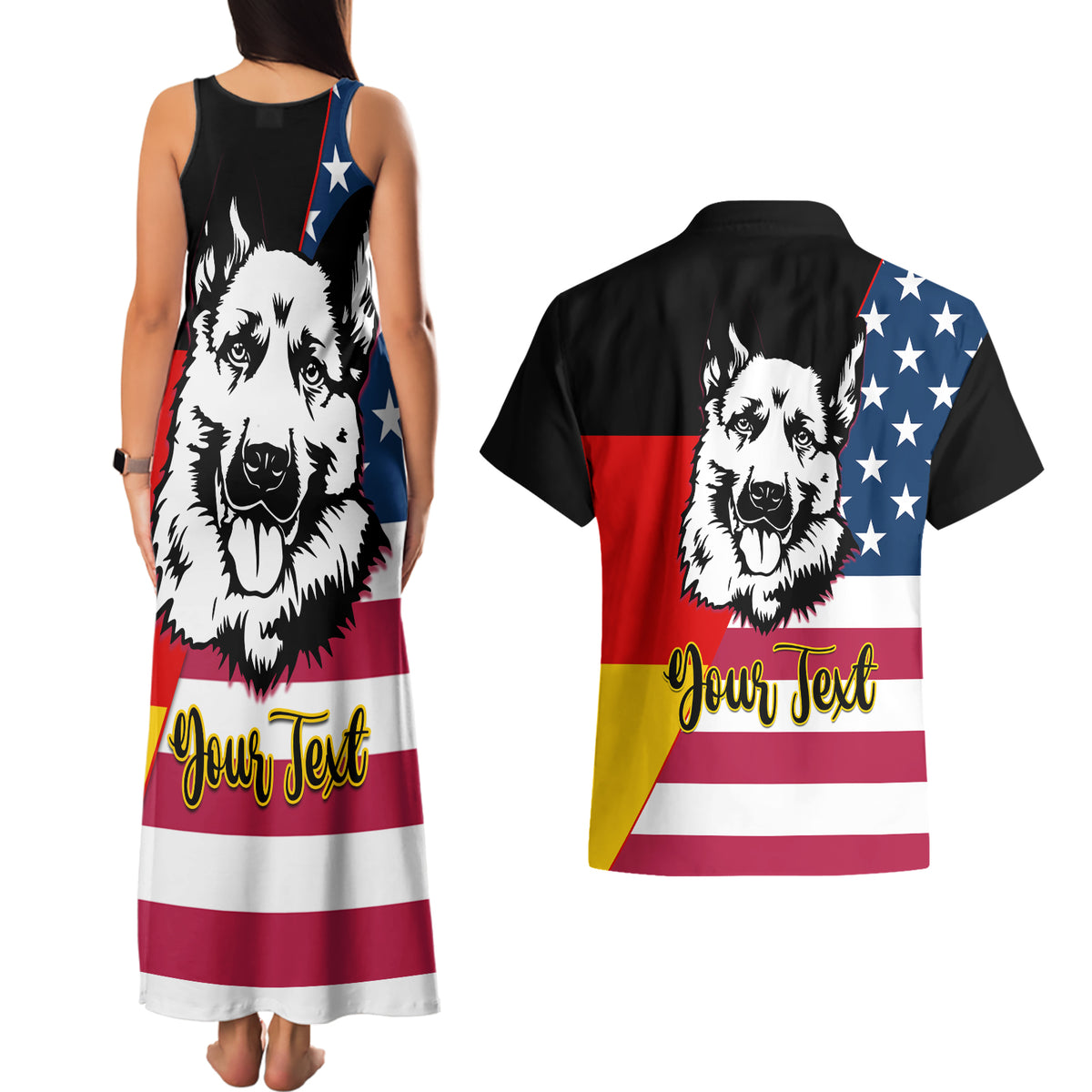Personalised German American Heritage Day Couples Matching Tank Maxi Dress and Hawaiian Shirt German Shepherd Dog - Wonder Print Shop