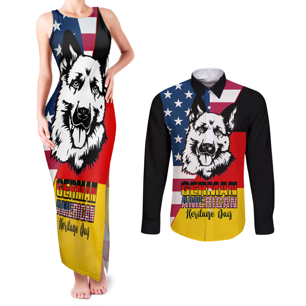 Personalised German American Heritage Day Couples Matching Tank Maxi Dress and Long Sleeve Button Shirts German Shepherd Dog - Wonder Print Shop