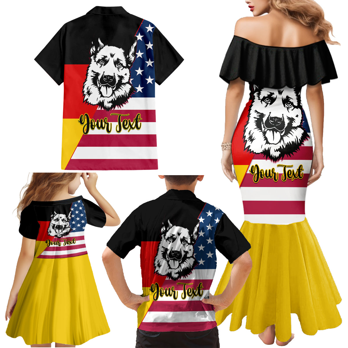 Personalised German American Heritage Day Family Matching Mermaid Dress and Hawaiian Shirt German Shepherd Dog - Wonder Print Shop