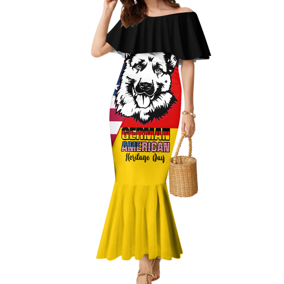 Personalised German American Heritage Day Family Matching Mermaid Dress and Hawaiian Shirt German Shepherd Dog - Wonder Print Shop