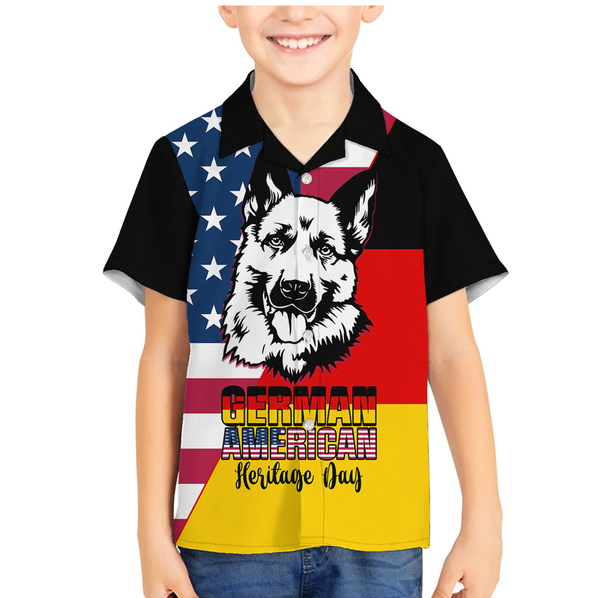 Personalised German American Heritage Day Family Matching Mermaid Dress and Hawaiian Shirt German Shepherd Dog - Wonder Print Shop