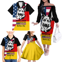 Personalised German American Heritage Day Family Matching Off Shoulder Long Sleeve Dress and Hawaiian Shirt German Shepherd Dog - Wonder Print Shop