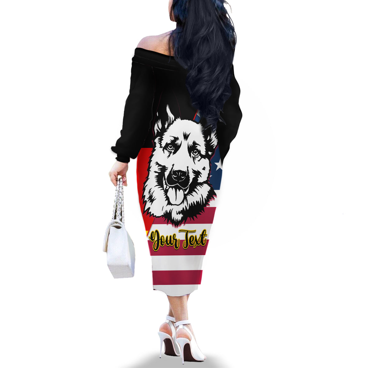 Personalised German American Heritage Day Family Matching Off Shoulder Long Sleeve Dress and Hawaiian Shirt German Shepherd Dog - Wonder Print Shop