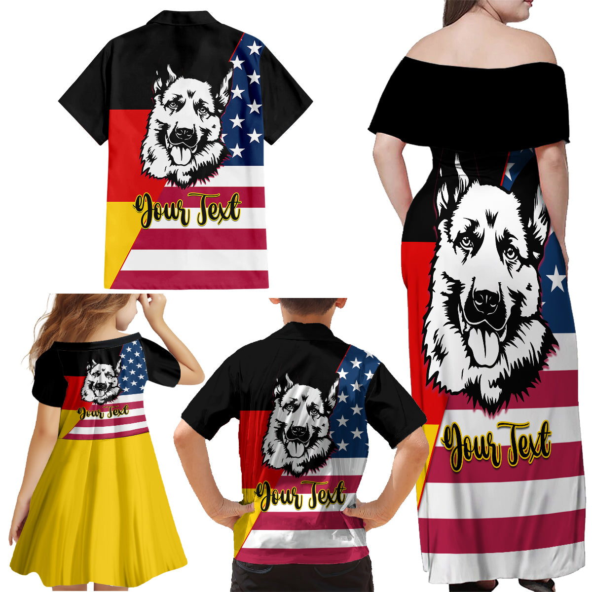 Personalised German American Heritage Day Family Matching Off Shoulder Maxi Dress and Hawaiian Shirt German Shepherd Dog - Wonder Print Shop