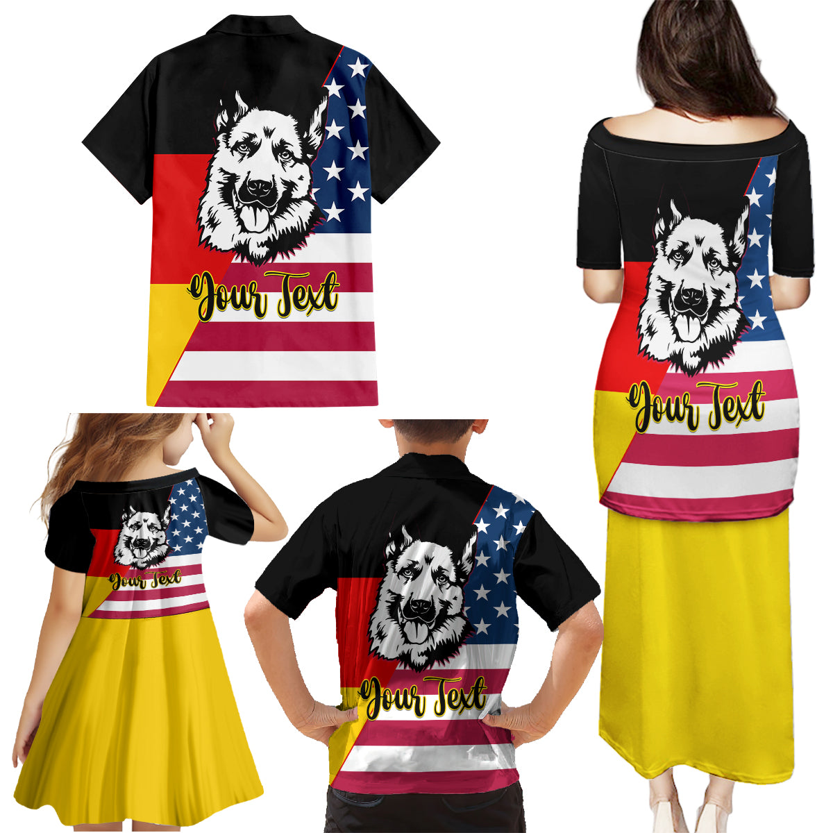 Personalised German American Heritage Day Family Matching Puletasi Dress and Hawaiian Shirt German Shepherd Dog - Wonder Print Shop