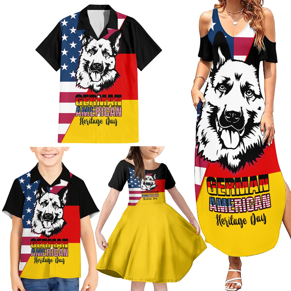 Personalised German American Heritage Day Family Matching Summer Maxi Dress and Hawaiian Shirt German Shepherd Dog - Wonder Print Shop