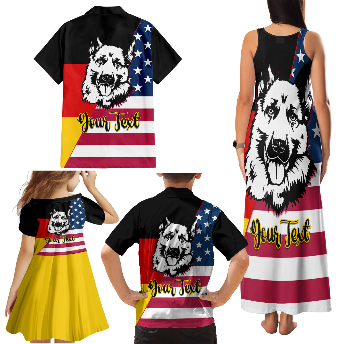 Personalised German American Heritage Day Family Matching Tank Maxi Dress and Hawaiian Shirt German Shepherd Dog - Wonder Print Shop
