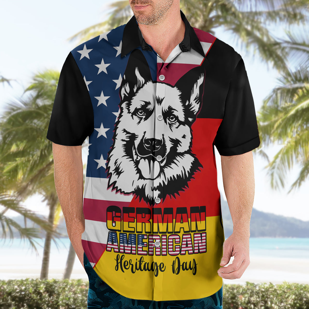 Personalised German American Heritage Day Hawaiian Shirt German Shepherd Dog - Wonder Print Shop