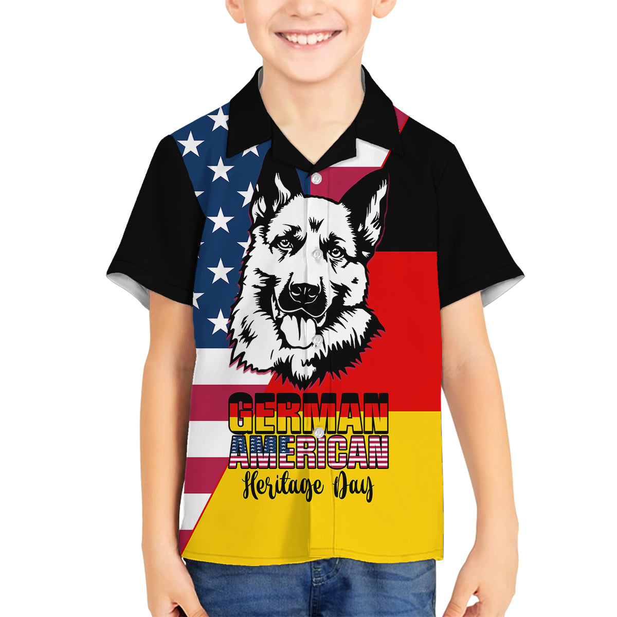 Personalised German American Heritage Day Kid Hawaiian Shirt German Shepherd Dog - Wonder Print Shop