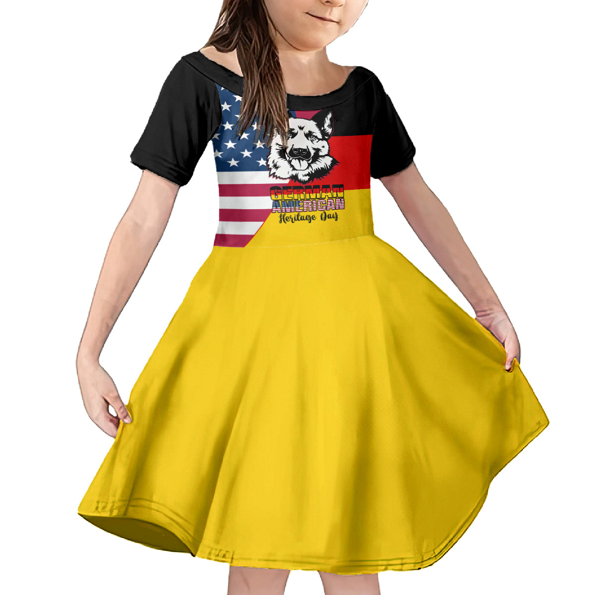 Personalised German American Heritage Day Kid Short Sleeve Dress German Shepherd Dog - Wonder Print Shop