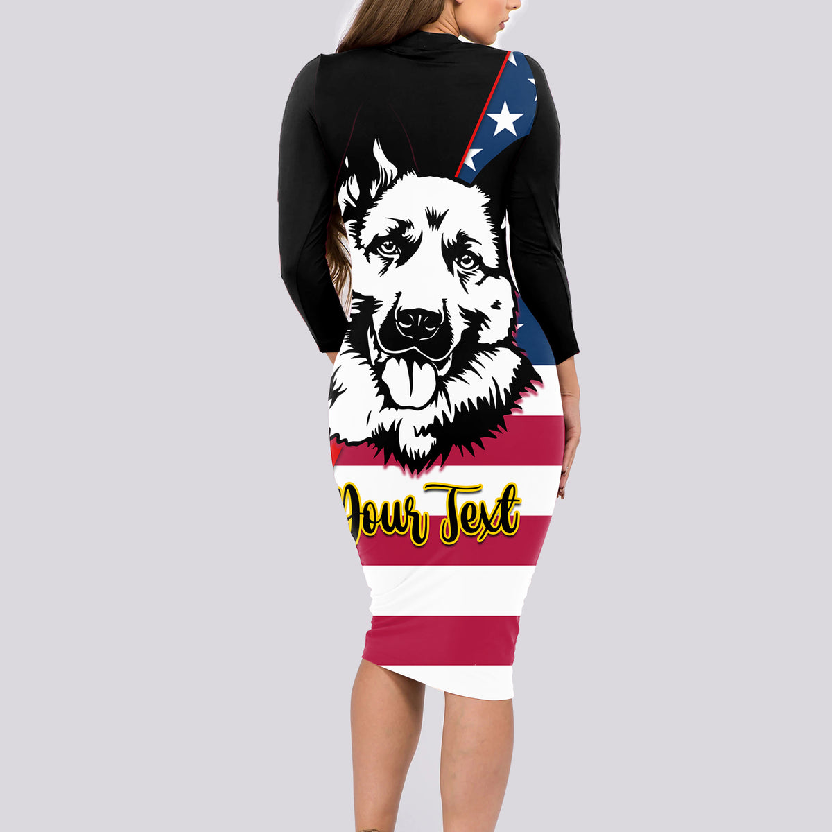 Personalised German American Heritage Day Long Sleeve Bodycon Dress German Shepherd Dog - Wonder Print Shop