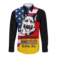 Personalised German American Heritage Day Long Sleeve Button Shirt German Shepherd Dog - Wonder Print Shop