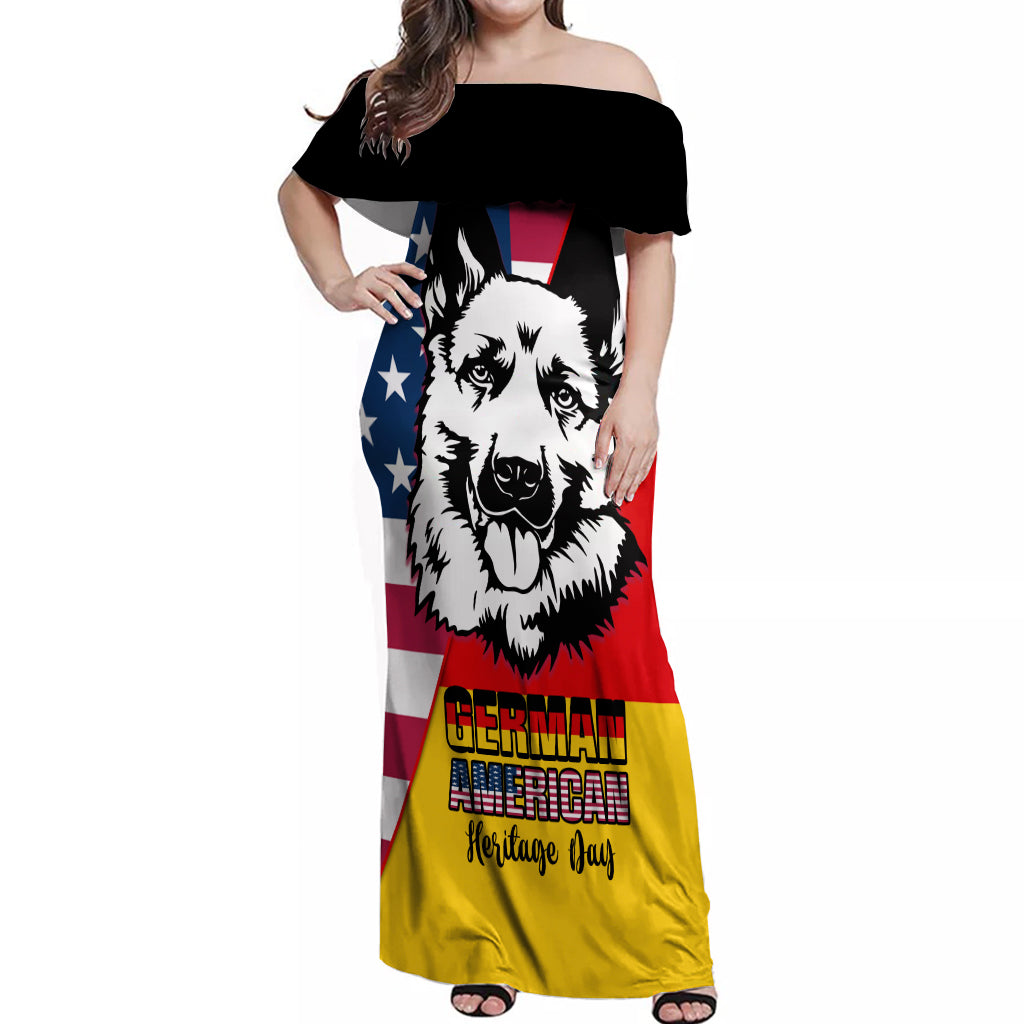 Personalised German American Heritage Day Off Shoulder Maxi Dress German Shepherd Dog - Wonder Print Shop