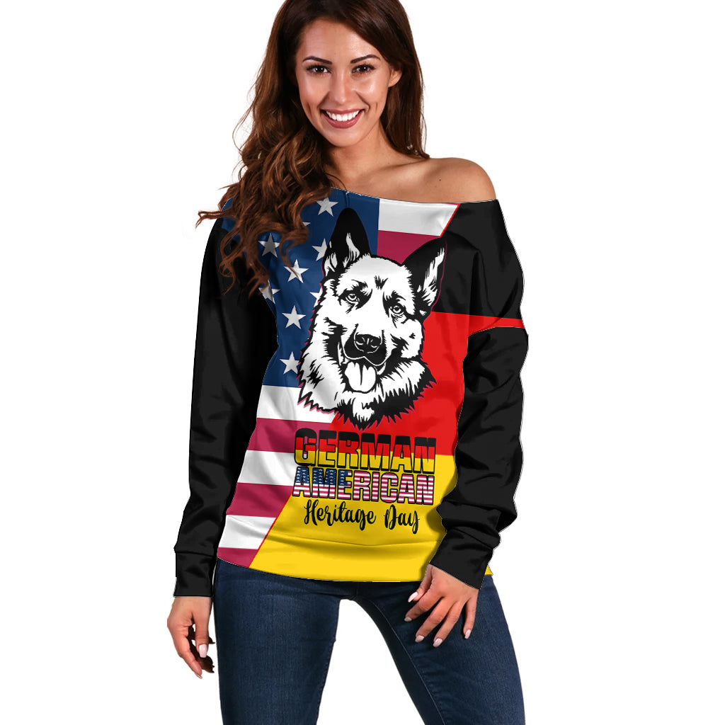 Personalised German American Heritage Day Off Shoulder Sweater German Shepherd Dog - Wonder Print Shop