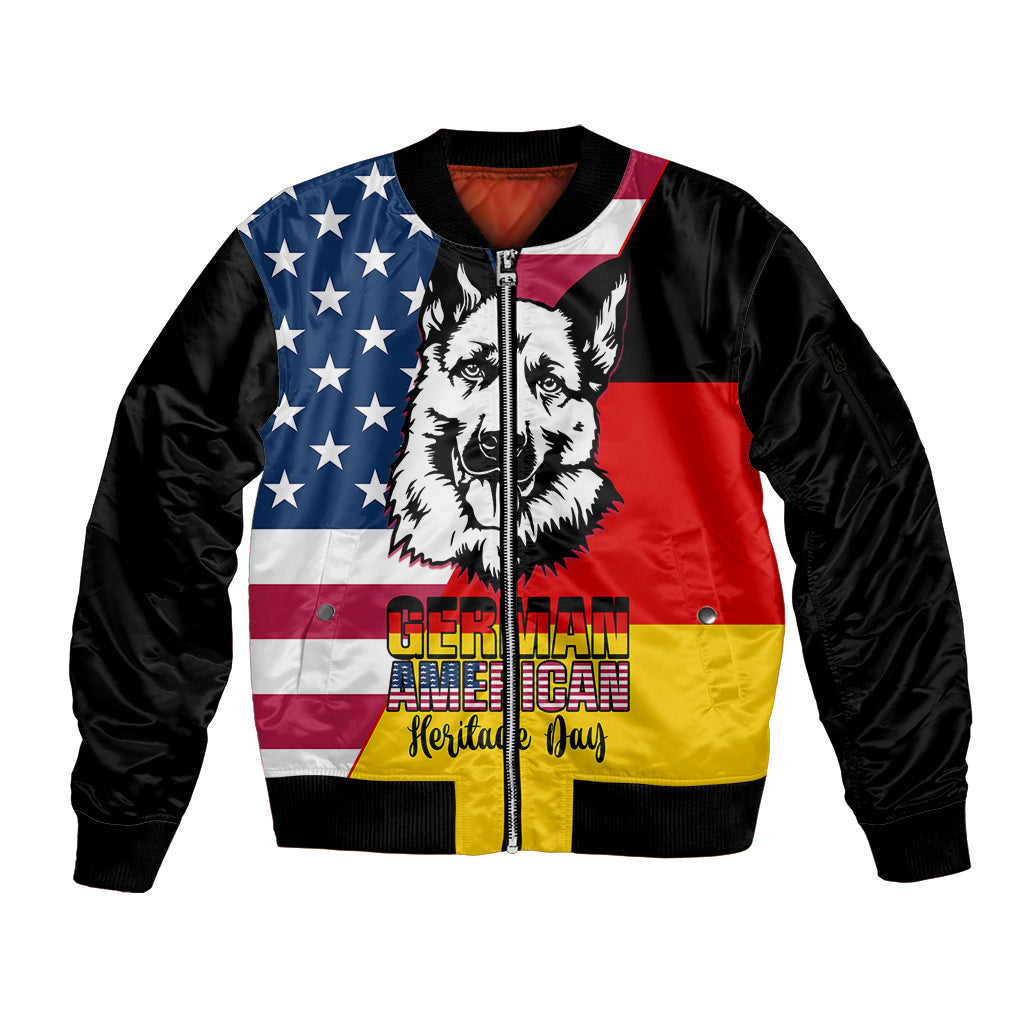 Personalised German American Heritage Day Sleeve Zip Bomber Jacket German Shepherd Dog - Wonder Print Shop