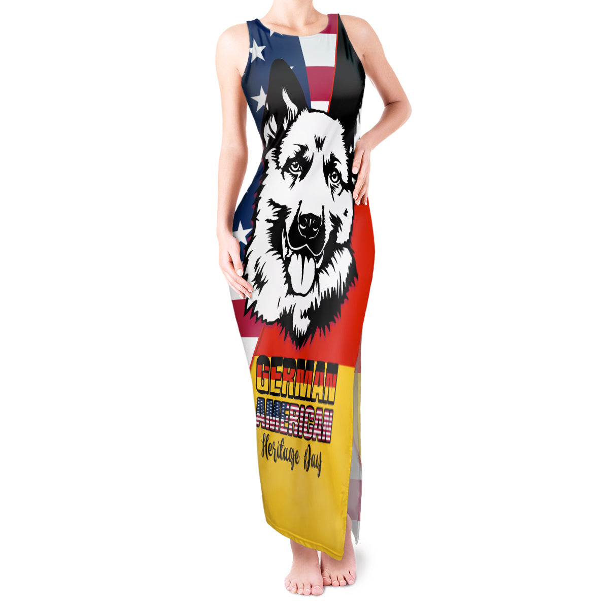Personalised German American Heritage Day Tank Maxi Dress German Shepherd Dog - Wonder Print Shop
