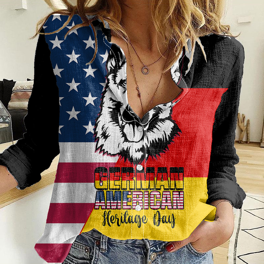 Personalised German American Heritage Day Women Casual Shirt German Shepherd Dog - Wonder Print Shop