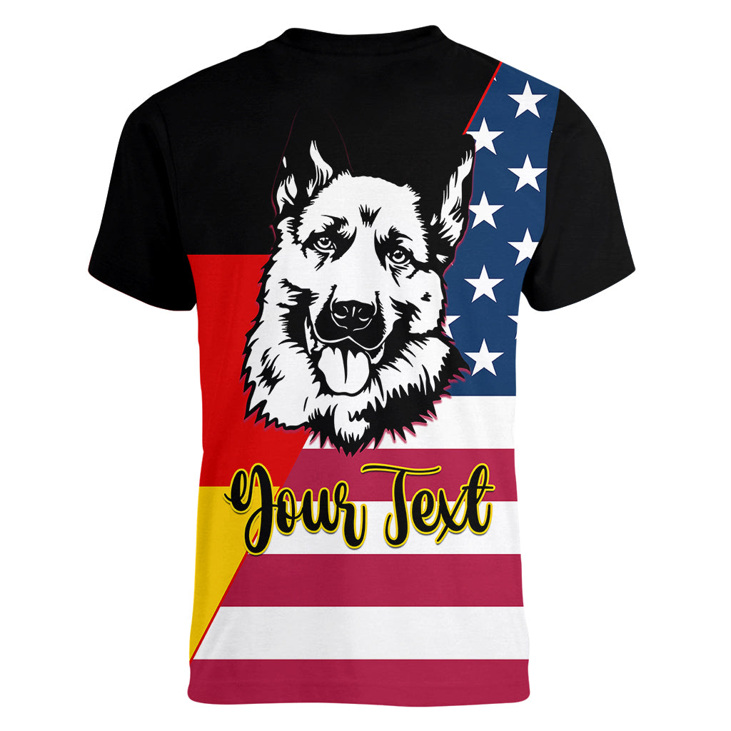 Personalised German American Heritage Day Women V Neck T Shirt German Shepherd Dog - Wonder Print Shop