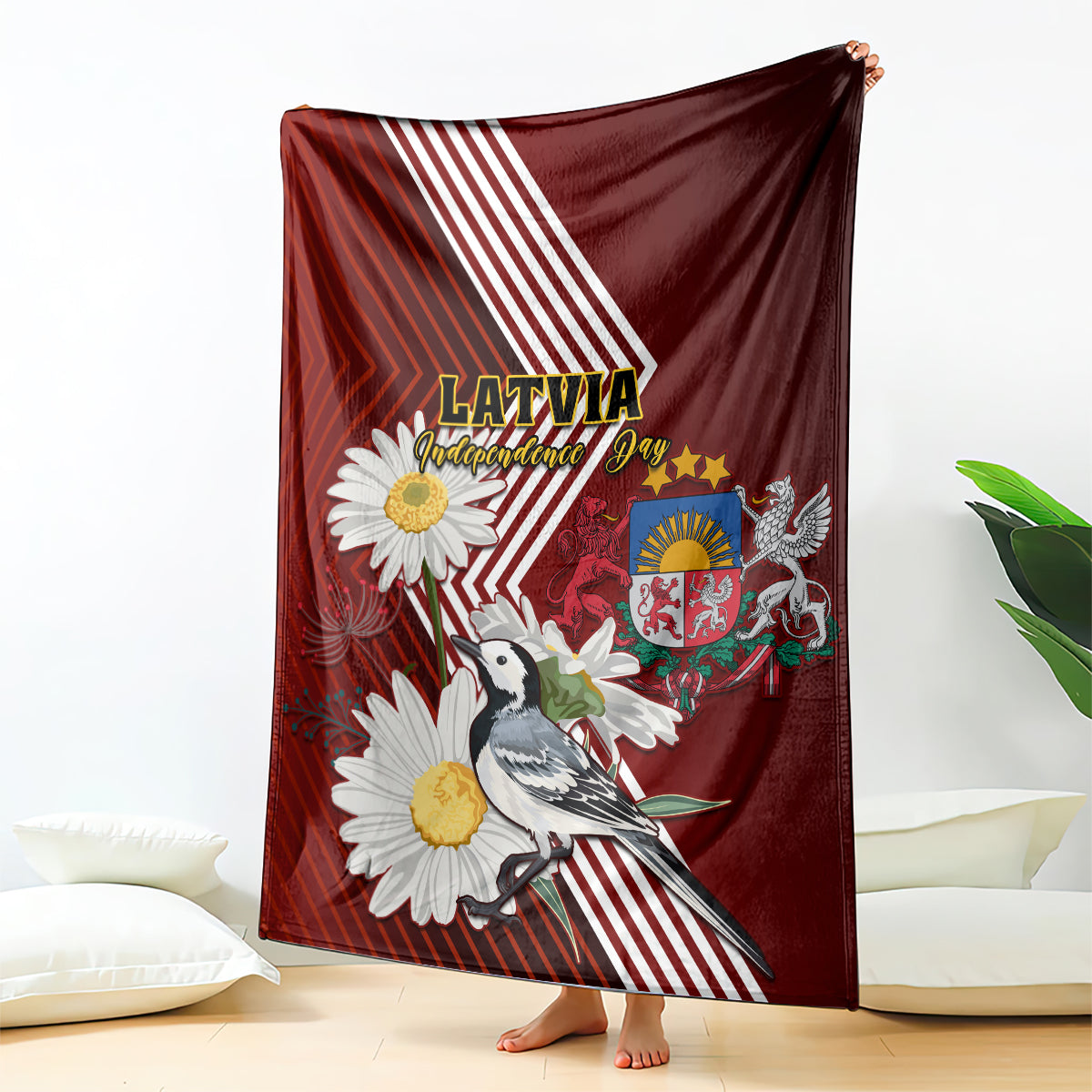 latvia-independence-day-blanket-latvijas-white-wagtail-with-daisy-flowers