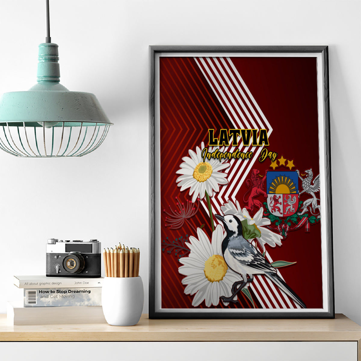 Latvia Independence Day Canvas Wall Art Latvijas White Wagtail With Daisy Flowers - Wonder Print Shop