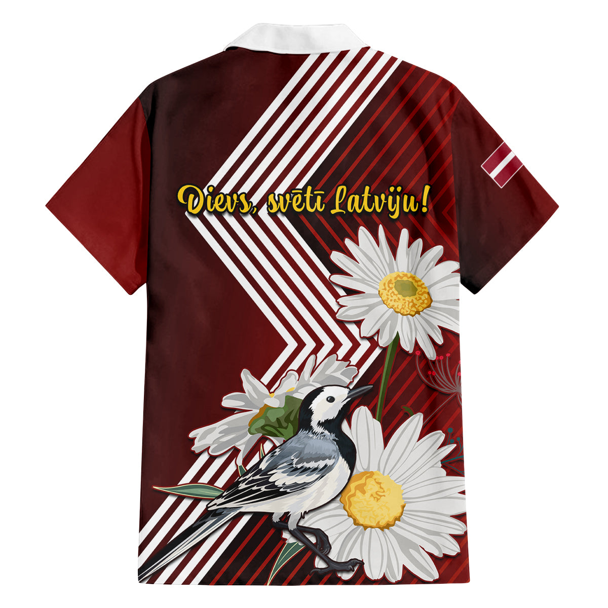 Latvia Independence Day Family Matching Long Sleeve Bodycon Dress and Hawaiian Shirt Latvijas White Wagtail With Daisy Flowers - Wonder Print Shop