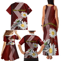 Latvia Independence Day Family Matching Tank Maxi Dress and Hawaiian Shirt Latvijas White Wagtail With Daisy Flowers - Wonder Print Shop