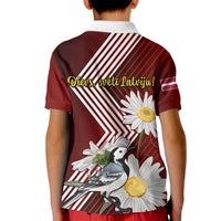 Latvia Independence Day Kid Polo Shirt Latvijas White Wagtail With Daisy Flowers - Wonder Print Shop