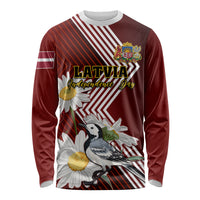 Latvia Independence Day Long Sleeve Shirt Latvijas White Wagtail With Daisy Flowers - Wonder Print Shop